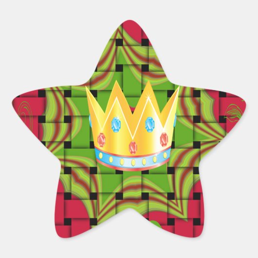 Vet Gouden Rood Geweven Bloemen Centraal Kunstwerk Ster Sticker (Voorkant)