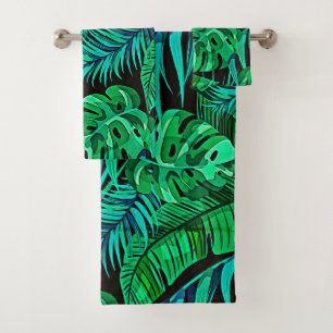 Vet grafisch blauw en groen tropisch afval bad handdoek
