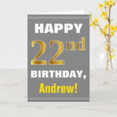 Vet, grijs, Faux Gold 22e geboortedag met kaart op (Gele Bloem)
