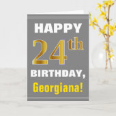 Vet, Grijs, Faux Gold 24e Verjaardag w / Naam Kaar Kaart (Gele Bloem)