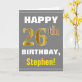 Vet, Grijs, Faux Gold 26e Verjaardag w / Naam Kaar Kaart (Gele Bloem)