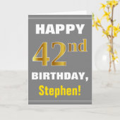Vet, Grijs, Faux Gold 42e Verjaardag w / Naam Kaar Kaart (Gele Bloem)