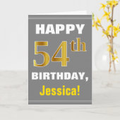 Vet, Grijs, Faux Gold 54e Verjaardag w / Naam Kaar Kaart (Gele Bloem)