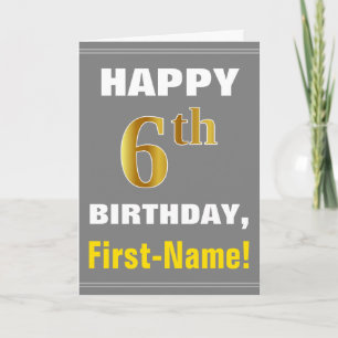 Vet, grijs, Faux Gold 6th Birthday met naam Kaart