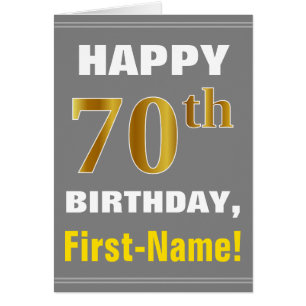 Vet, grijs, Faux Gold 70th Birthday met naam Kaart