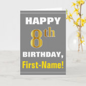 Vet, grijs, Faux Gold 8th Birthday met naam Kaart (Gele Bloem)