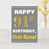 Vet, grijs, Faux Gold 91st geboortedag met Kaart (Gele Bloem)