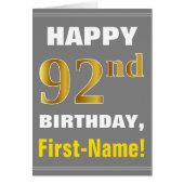 Vet, grijs, Faux Gold 92e geboortedag met kaart op (Voorkant)
