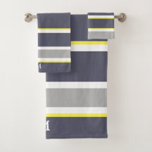 Vet grijs geel stripe monogram handdoekset