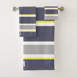 Vet grijs geel stripe monogram handdoekset bad handdoek