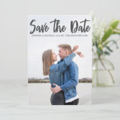 Vet Grijs Manuscript Bekleding Moderne Foto van he Save The Date (Staand voorkant)