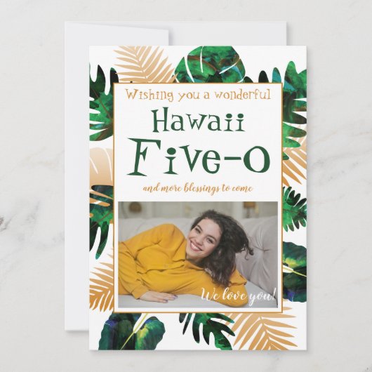 Vet groen bladeren goud Hawaii vijf-0 50ste verjaa Kaart (Voorkant)