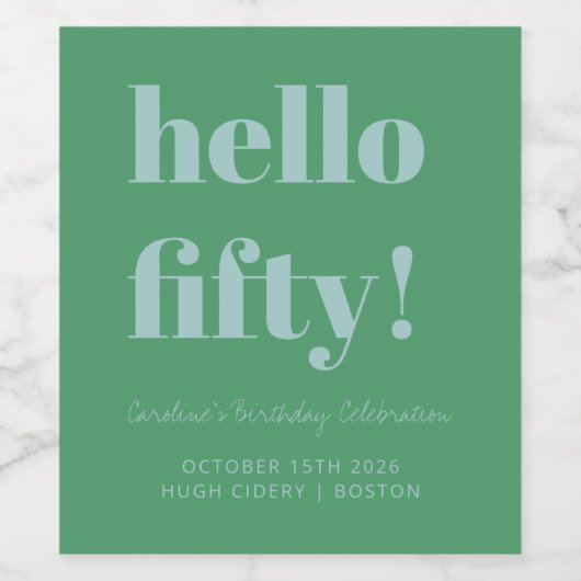 Vet Groen Blauw Modern 50e verjaardag Aangepast Wijn Etiket (Enkel label)