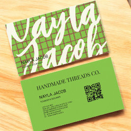 Vet Groen Bruin Check Patroon QR Code Handgemaakt Visitekaartje