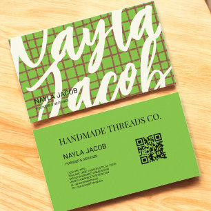 Vet Groen Bruin Check Patroon QR Code Handgemaakt Visitekaartje