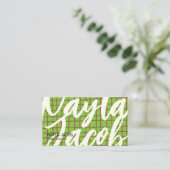 Vet Groen Bruin Check Patroon QR Code Handgemaakt Visitekaartje (Staand voorkant)