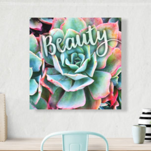 Vet Groen Cactus Foto Modern Beauty Quote Script Canvas Afdruk