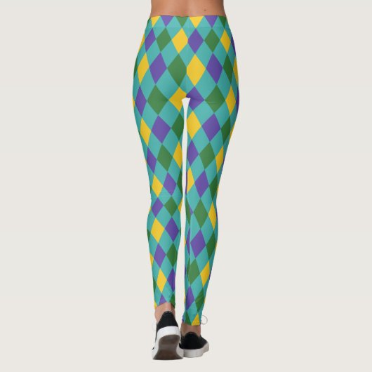Vet Groen en Geel Harlekijn Check Patroon Leggings (Achterkant)
