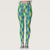 Vet Groen en Geel Harlekijn Check Patroon Leggings (Voorkant)