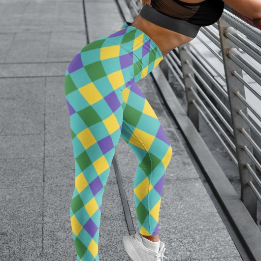 Vet Groen en Geel Harlekijn Check Patroon Leggings