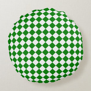 Vet Groen en Wit Chevron Patroon 16" Rond Kussen