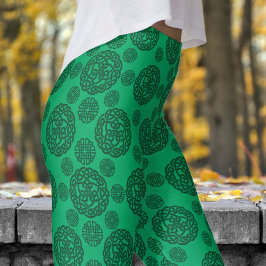 Vet groen en zwart cirkelvormig stampatroon leggings