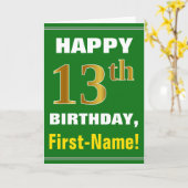 Vet, Groen, Faux Gold 13e Verjaardag w / Naam Kaar Kaart (Gele Bloem)