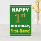 Vet, Groen, Faux Gold 1st Verjaardag w / Naam Kaar Kaart (Gele Bloem)