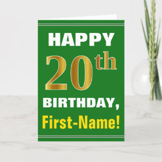 Vet, Groen, Faux Gold 20ste Verjaardag w / Naam Ka Kaart