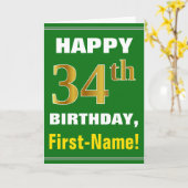 Vet, groen, Faux Gold 34th Birthday met naam Kaart (Gele Bloem)