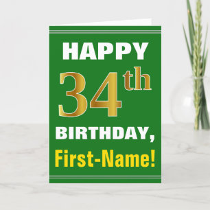 Vet, groen, Faux Gold 34th Birthday met naam Kaart