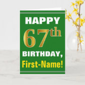 Vet, Groen, Faux Gold 67e Verjaardag w / Naam Kaar Kaart (Gele Bloem)