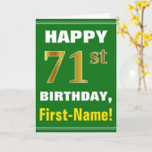 Vet, groen, Faux Gold 71st geboortedag met Kaart (Gele Bloem)