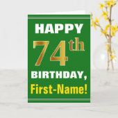 Vet, Groen, Faux Gold 74e Verjaardag w / Naam Kaar Kaart (Gele Bloem)