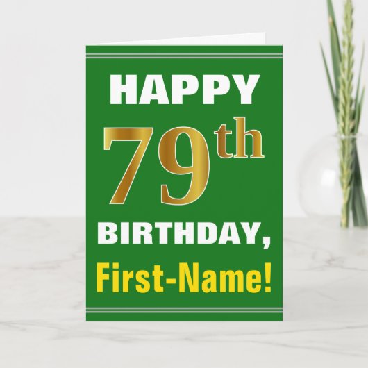 Vet, groen, Faux Gold 79th Birthday met naam Kaart (Voorkant)