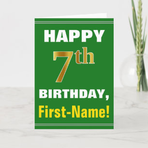 Vet, groen, Faux Gold 7th Birthday met naam Kaart