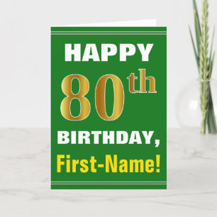 Vet, Groen, Faux Gold 80ste Verjaardag w / Naam Ka Kaart