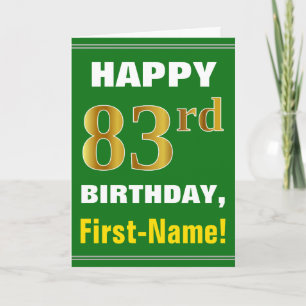 Vet, groen, Faux Gold 83rd Birthday met naam Kaart
