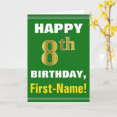 Vet, groen, Faux Gold 8th Birthday met naam Kaart (Gele Bloem)