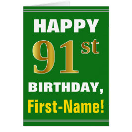 Vet, groen, Faux Gold 91st geboortedag met Kaart
