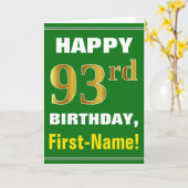 Vet, groen, Faux Gold 93rd Birthday met naam Kaart (Gele Bloem)