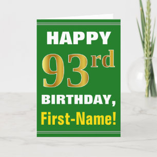 Vet, groen, Faux Gold 93rd Birthday met naam Kaart