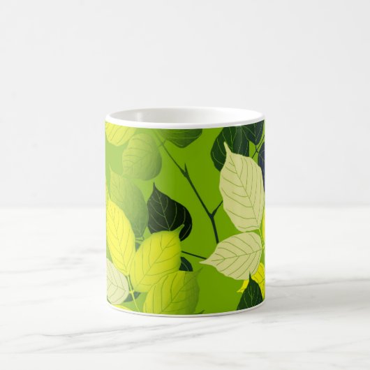 Vet groen laat botanisch ontwerp achter koffiemok (Center)