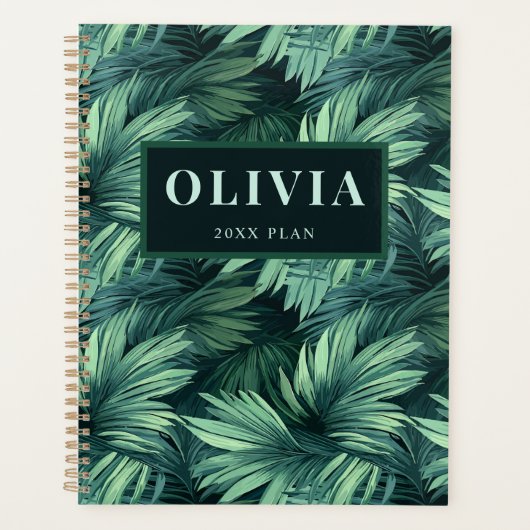 Vet groen oerwoud tropisch palmpatroon planner (Voorkant)