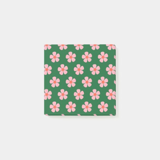 Vet Groen & Roze grillige Bloem Retro Patronen Post-it® Notes (Voorkant)