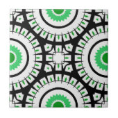 Vet Groen Zwart-wit Geometrisch Patroon Tegeltje (Voorkant)