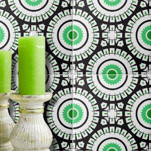 Vet Groen Zwart-wit Geometrisch Patroon Tegeltje