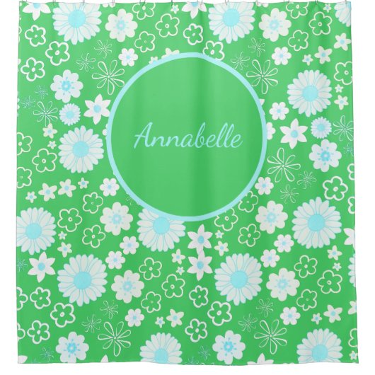 Vet groene bloemen Floral Pattern genaamd Douchegordijn (Voorkant)