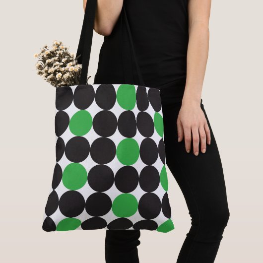 Vet Groene Zwarte Stippen Geometrisch Patroon Tote Bag (Dichtbij)