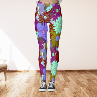 Vet groot bloemmotief op paarse en groene leggings